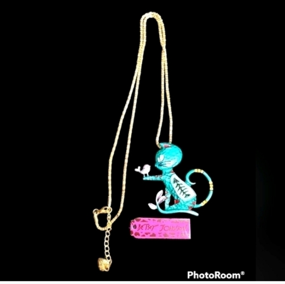 Betsey Johnson Green Cat and  purple bird necklace has extender NWT and Brooch - Picture 1 of 10